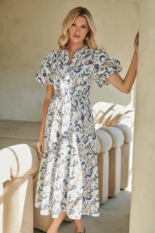 Blanche Floral Ginny Bubble Sleeve Midi Dress made by Sugarlips