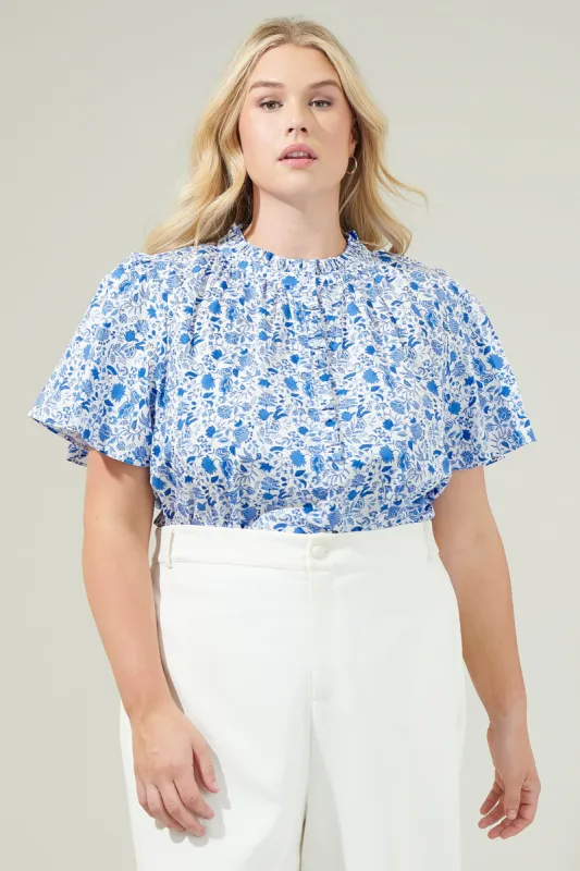Luray Floral Lily Floral Ruffle Blouse Curve made by Sugarlips