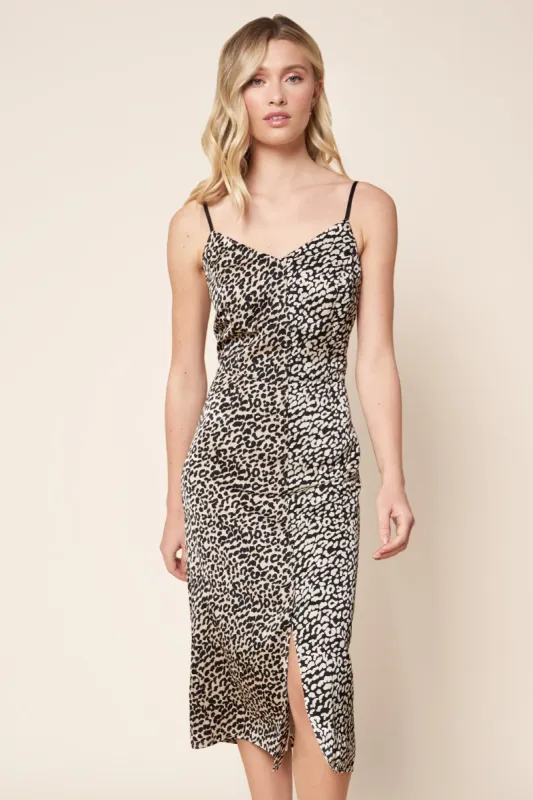 Marcelina Mixed Leopard Satin Midi Slip Dress sold by Sugarlips