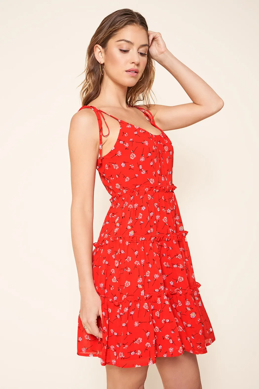 Lottie Floral Tiered Tie Shoulder Dress sold by Sugarlips product image thumbnail 3