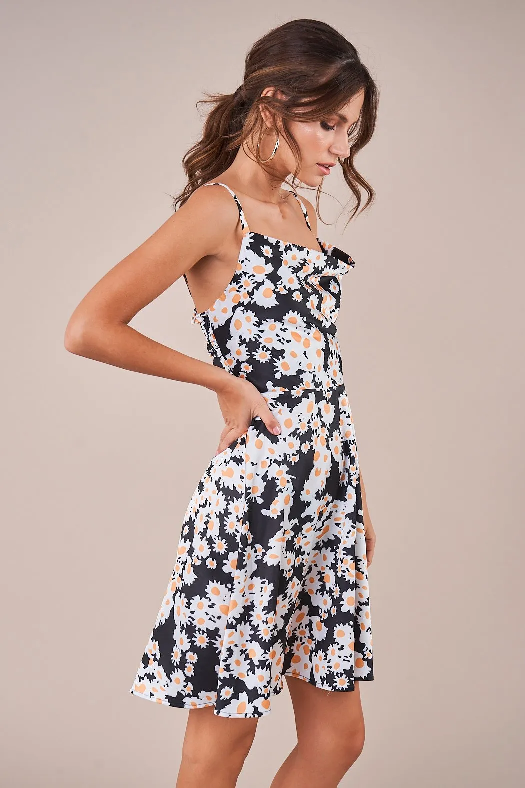 Delicate Sunflower Cowl Neck Mini Dress sold by Sugarlips product image thumbnail 5