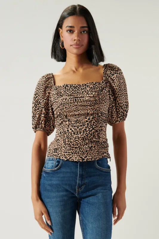 Take A Chance Leopard Ruched Seville Top sold by Sugarlips
