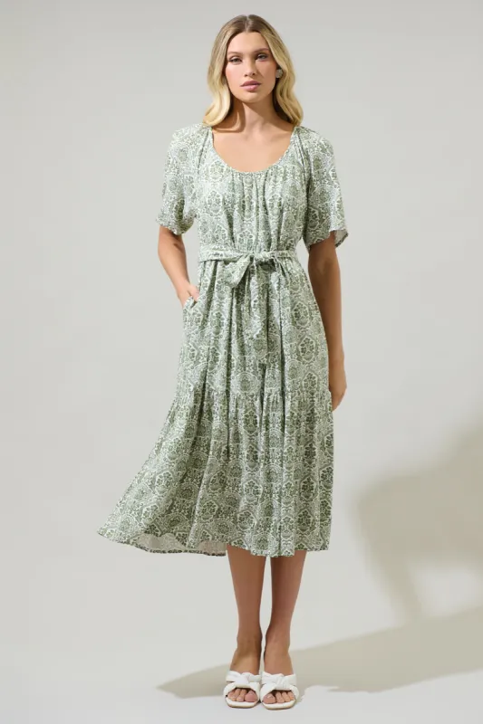 Estrada Floral Haven Tiered Midi Dress sold by Sugarlips