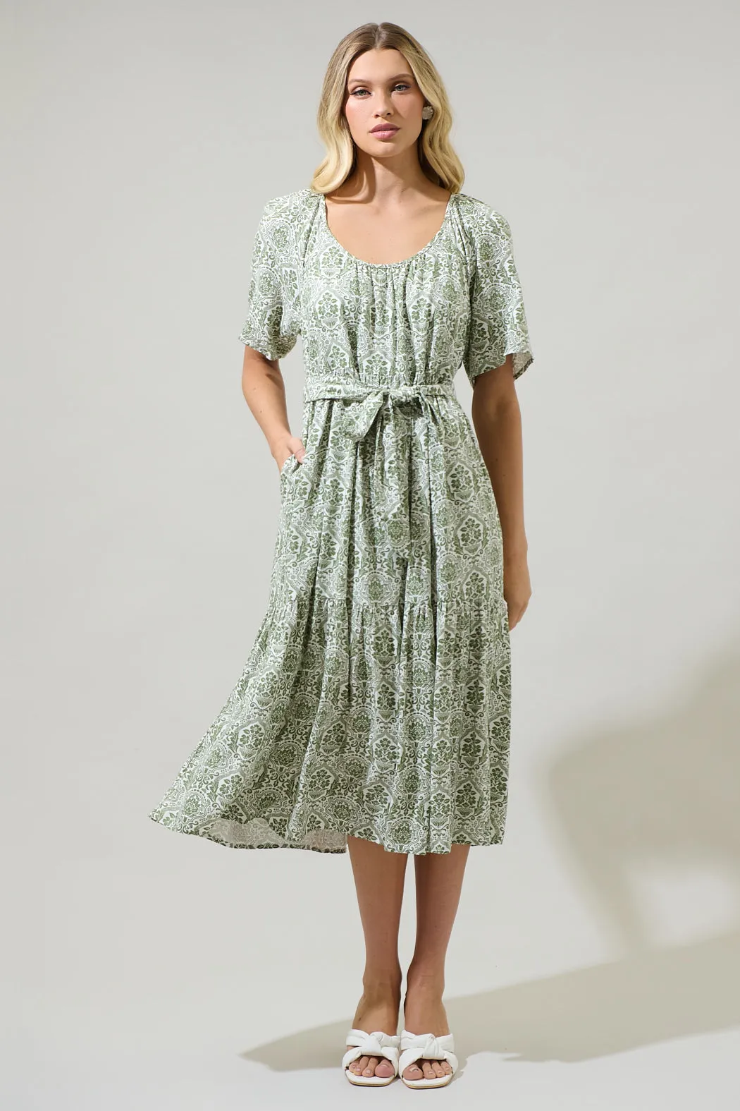 Estrada Floral Haven Tiered Midi Dress sold by Sugarlips