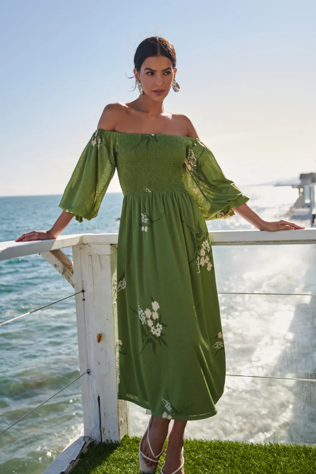 Lori Floral Denni Smocked Midi Dress sold by Sugarlips