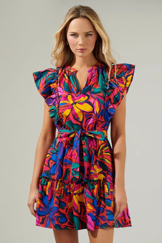 Rainbow Tropics Floral Ruffle Mini Dress sold by Sugarlips