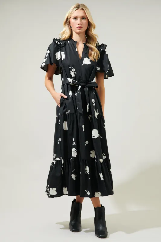 Fleur Noir Escondido Tiered Shift Midi Dress sold by Sugarlips