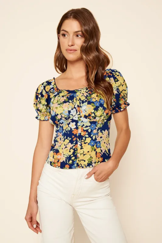 Toulon Floral Puff Sleeve Convertible Blouse sold by Sugarlips