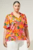 Idalia Floral Ruffle Split Neck Dupont Top Curve sold by Sugarlips