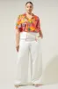Idalia Floral Ruffle Split Neck Dupont Top Curve sold by Sugarlips