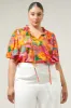 Idalia Floral Ruffle Split Neck Dupont Top Curve sold by Sugarlips