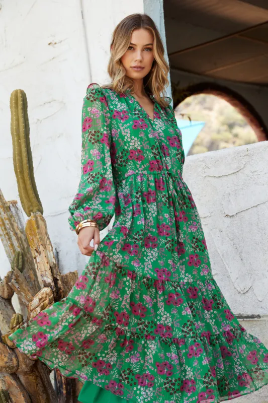 Roxie Floral Tiered Midi Dress sold by Sugarlips