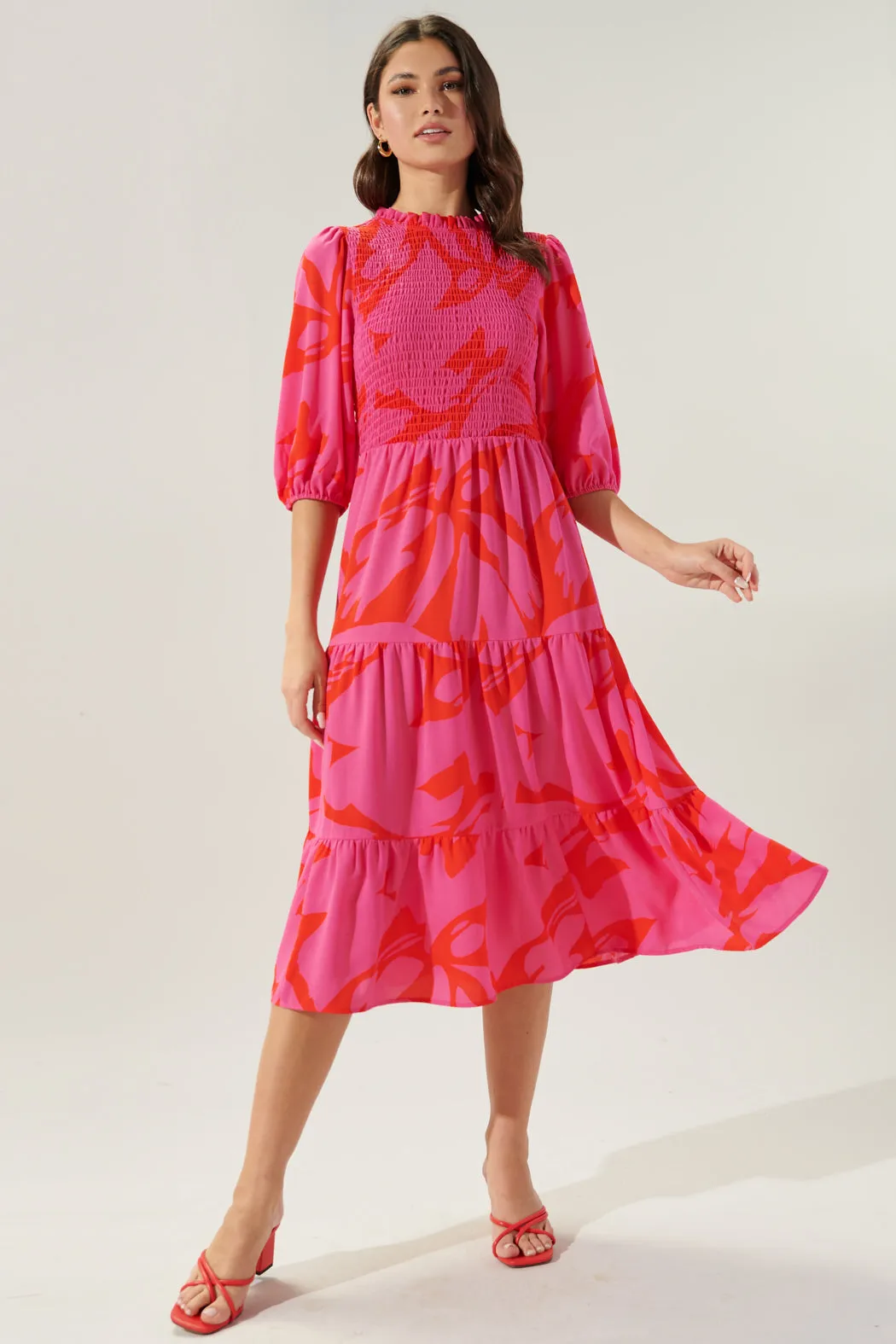 Jolene Abstract Frazier Smocked Tiered Midi Dress sold by Sugarlips product image thumbnail 2