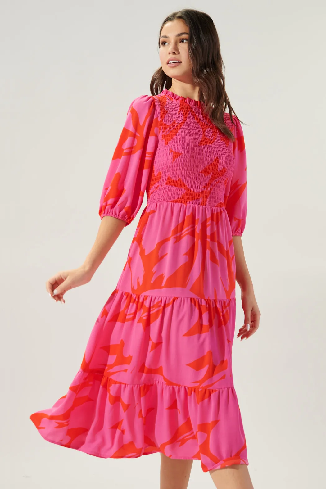 Jolene Abstract Frazier Smocked Tiered Midi Dress sold by Sugarlips product image thumbnail 3