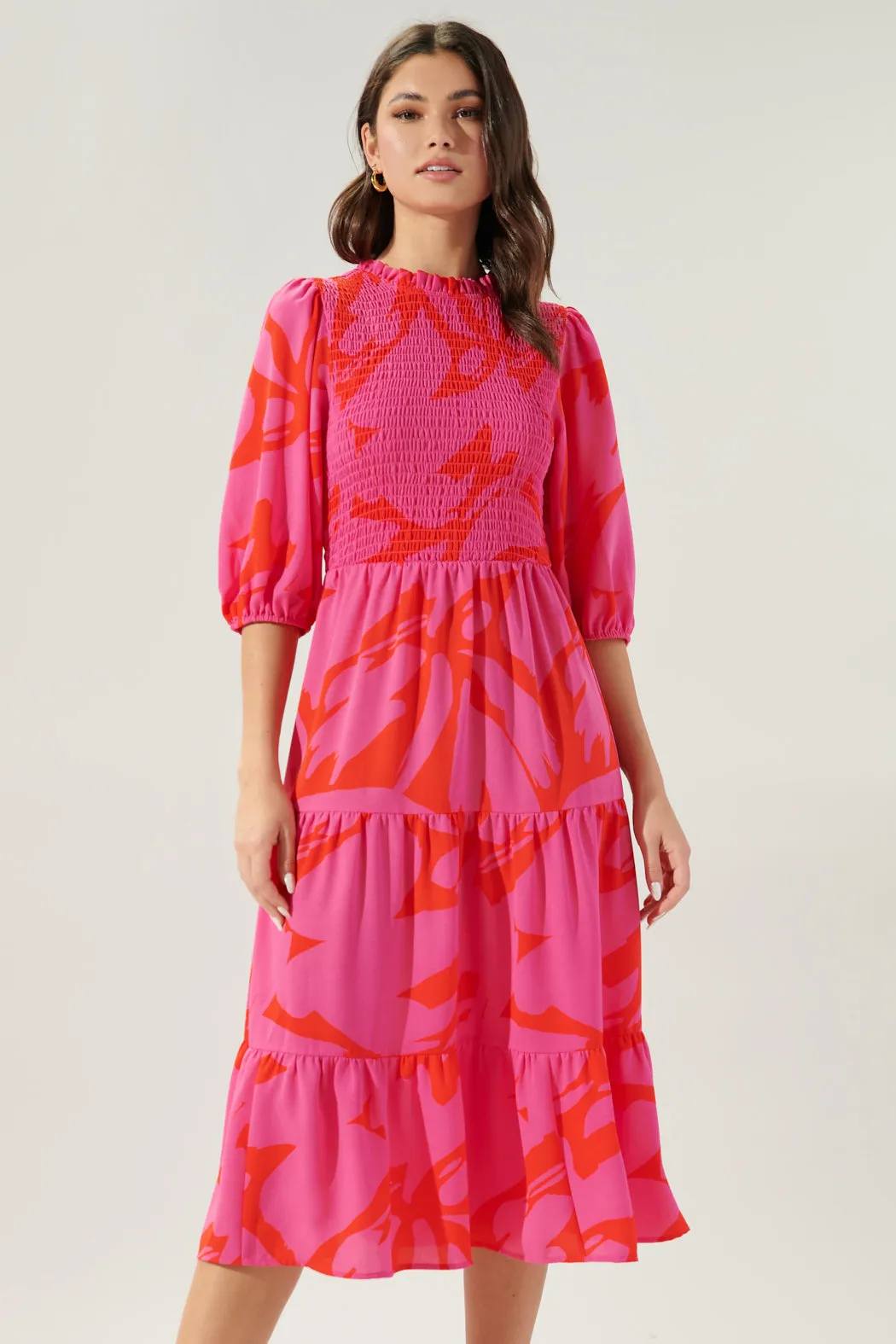 Jolene Abstract Frazier Smocked Tiered Midi Dress sold by Sugarlips product image thumbnail 5