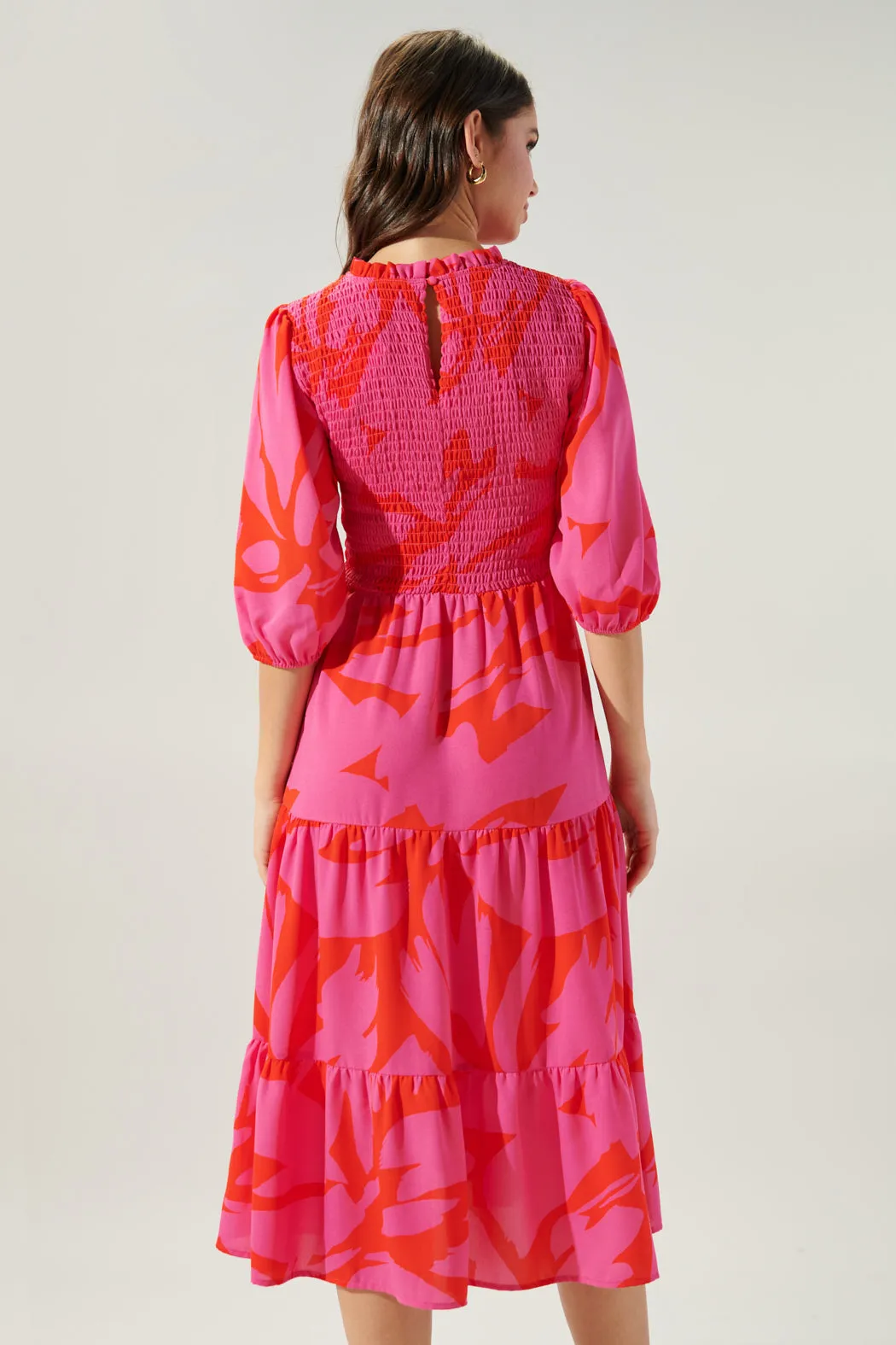 Jolene Abstract Frazier Smocked Tiered Midi Dress sold by Sugarlips product image thumbnail 4