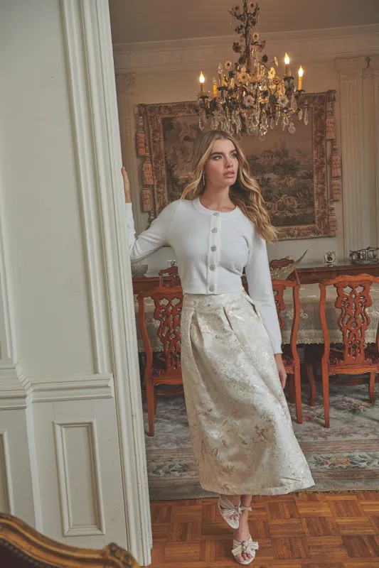 Lola Jacquard Pleated Midi Skirt sold by Sugarlips