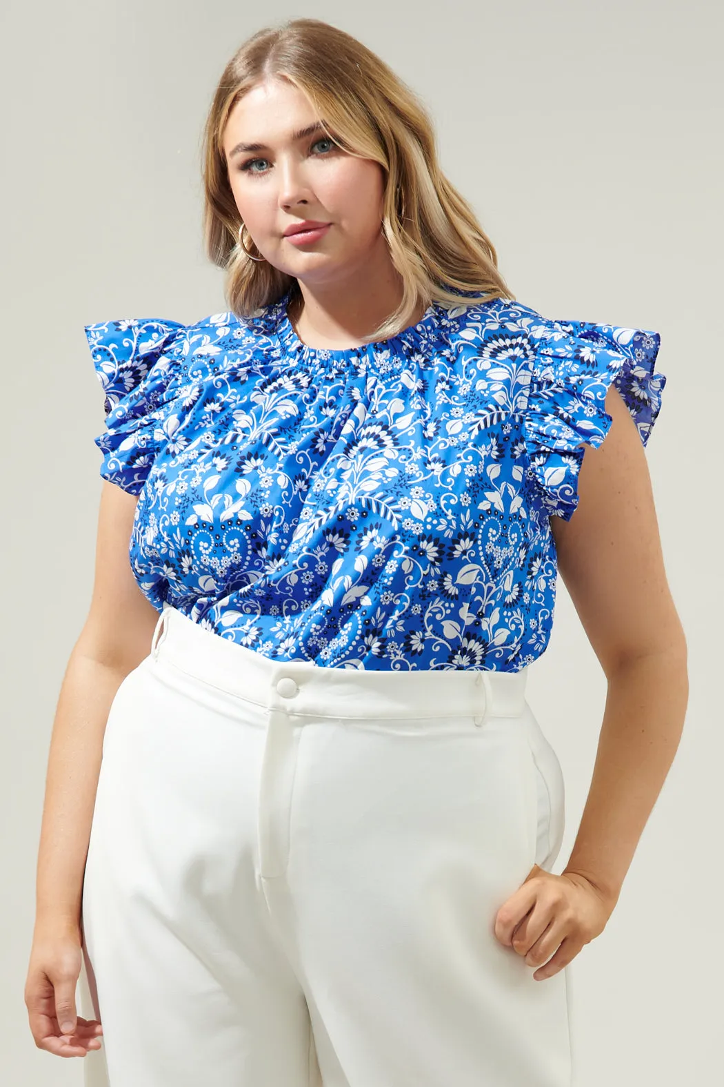 Lulu Floral Veda Cap Sleeve Top Curve sold by Sugarlips