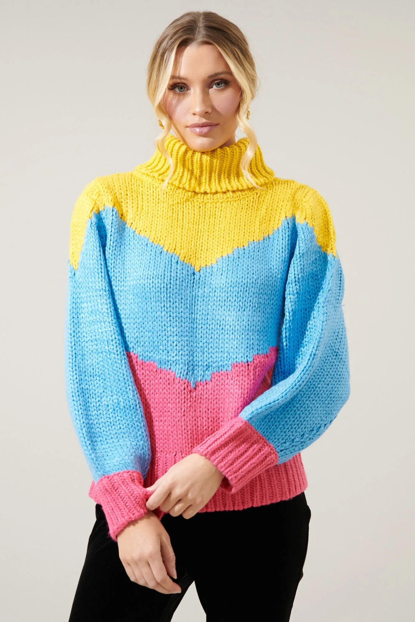 Ashbury Chunky Color Block Turtleneck Sweater sold by Sugarlips