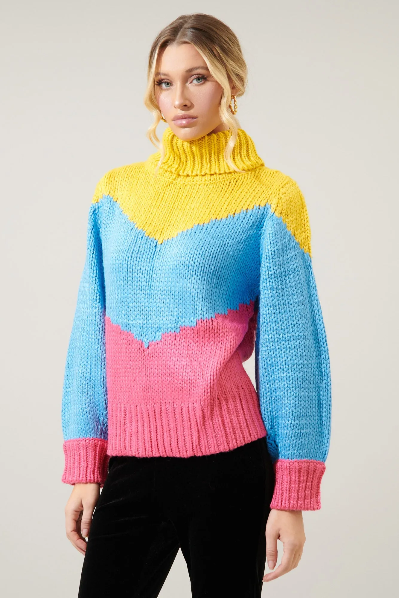 Ashbury Chunky Color Block Turtleneck Sweater sold by Sugarlips product image thumbnail 3