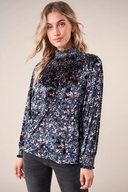 Everest Velvet Floral Smocked Top sold by Sugarlips