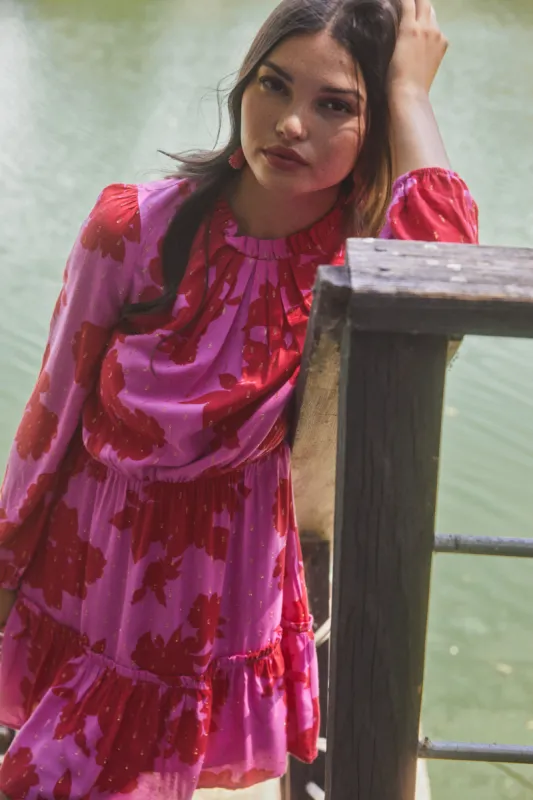 Linnea Floral Balloon Sleeve Blouson Dress sold by Sugarlips