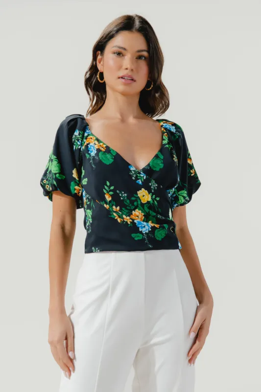 Delphine Floral Puff Sleeve Crop Top sold by Sugarlips