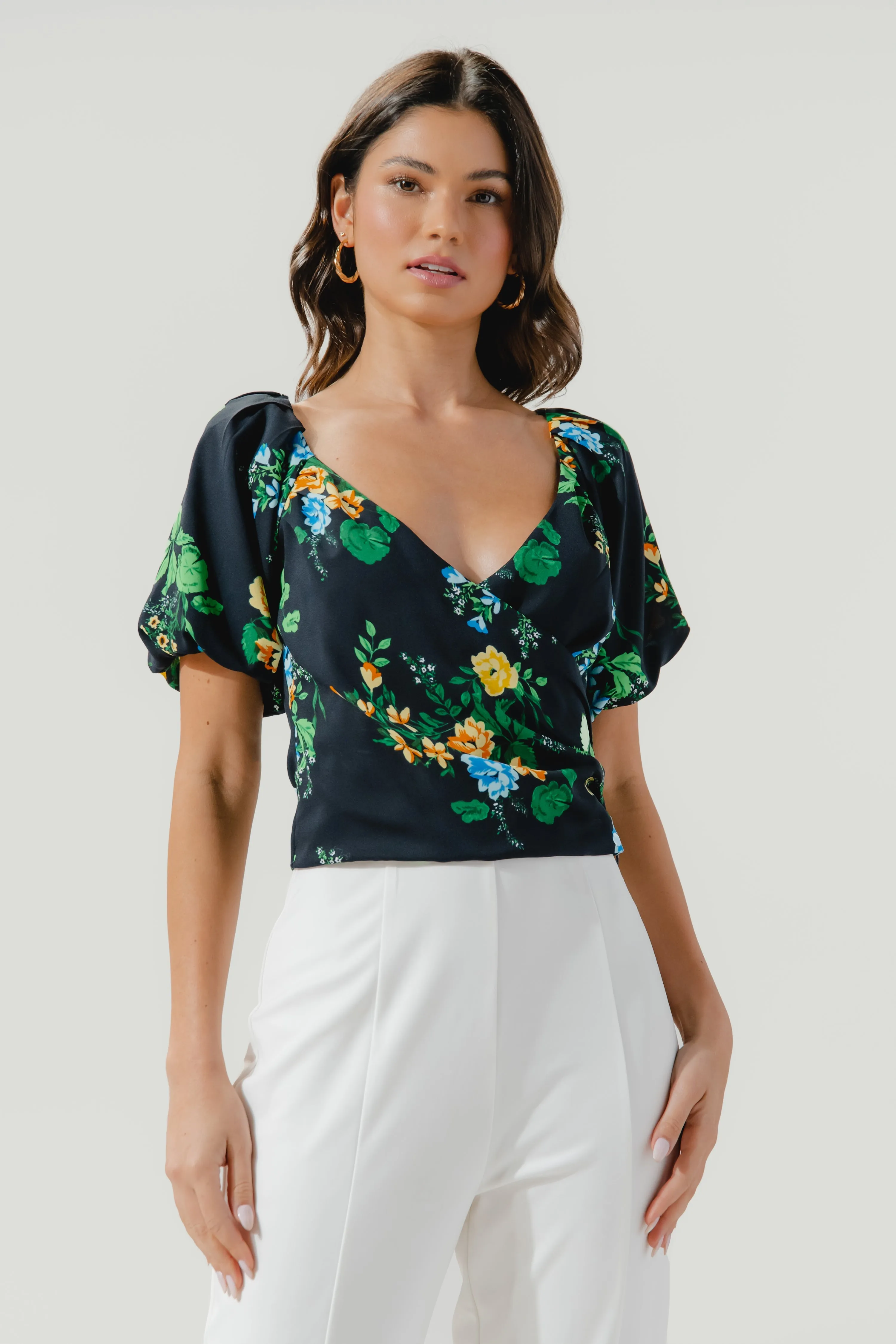 Delphine Floral Puff Sleeve Crop Top sold by Sugarlips