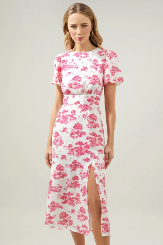 Ainsley Meadow Toile Bloom Midi Dress sold by Sugarlips