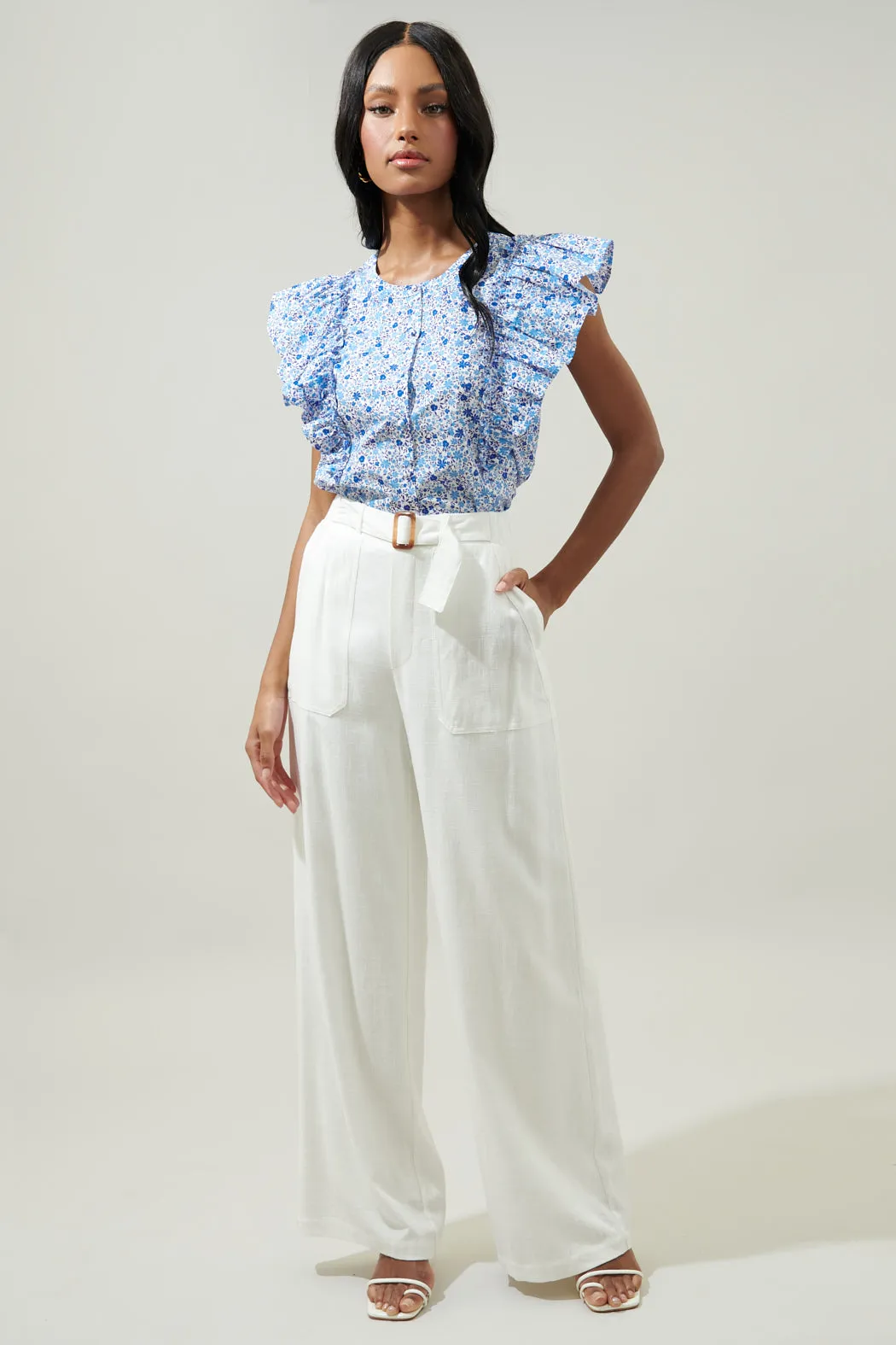 Carmine Floral Vance Button Front Blouse sold by Sugarlips product image thumbnail 4