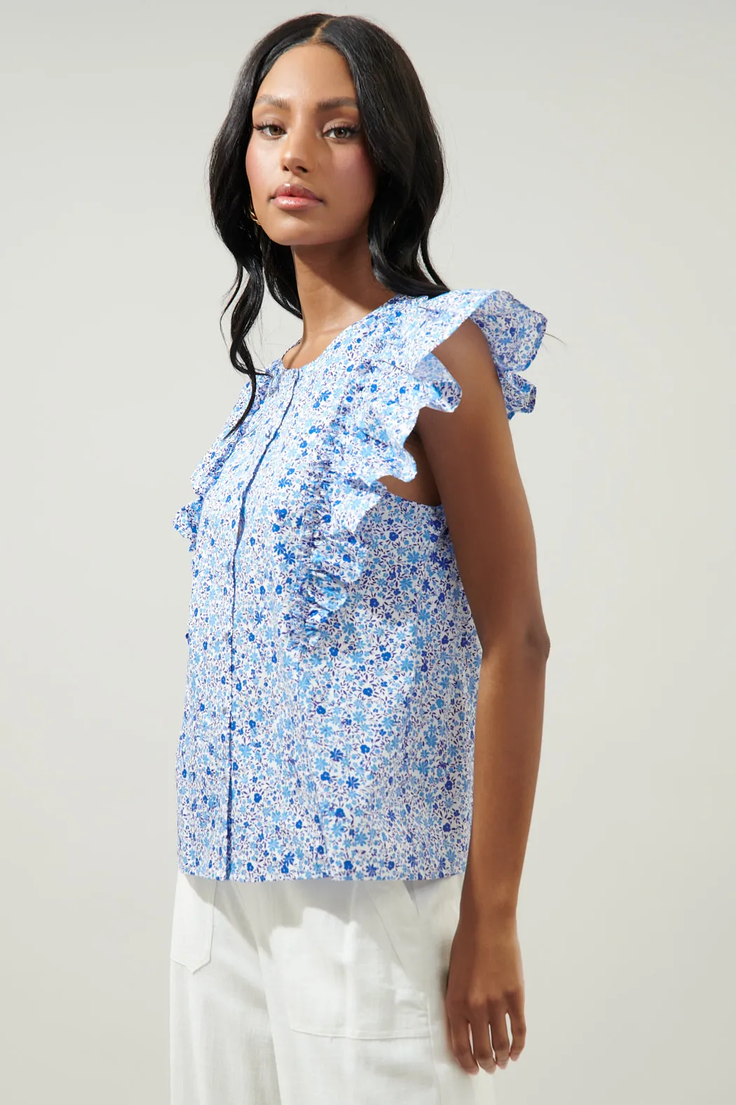 Carmine Floral Vance Button Front Blouse sold by Sugarlips product image thumbnail 3
