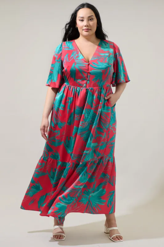 Palm Tropics Pismo Button Down Flutter Maxi Dress Curve sold by Sugarlips