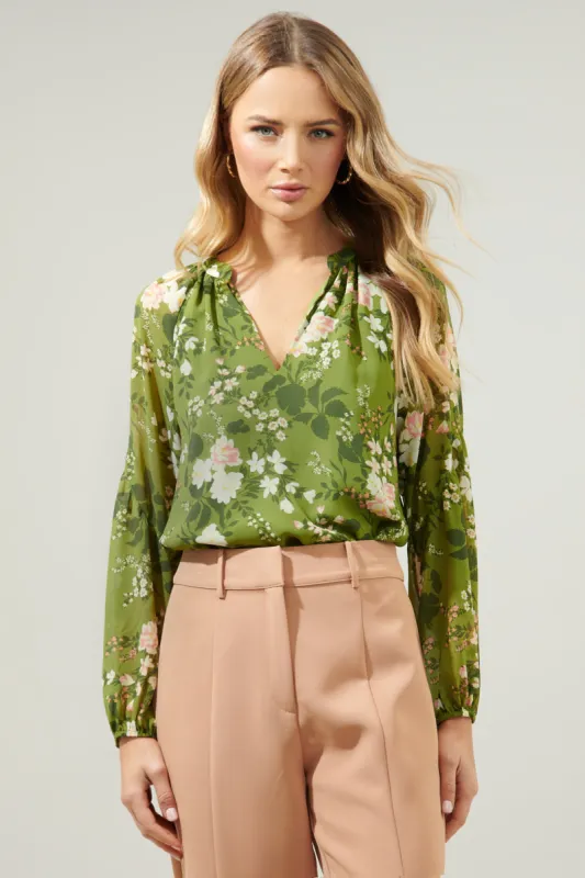 Shiloh Floral Johanna Split Neck Raglan Blouse sold by Sugarlips