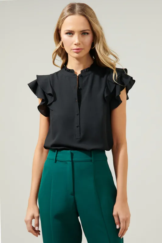 Brynn Flutter Sleeve Button Up Blouse sold by Sugarlips