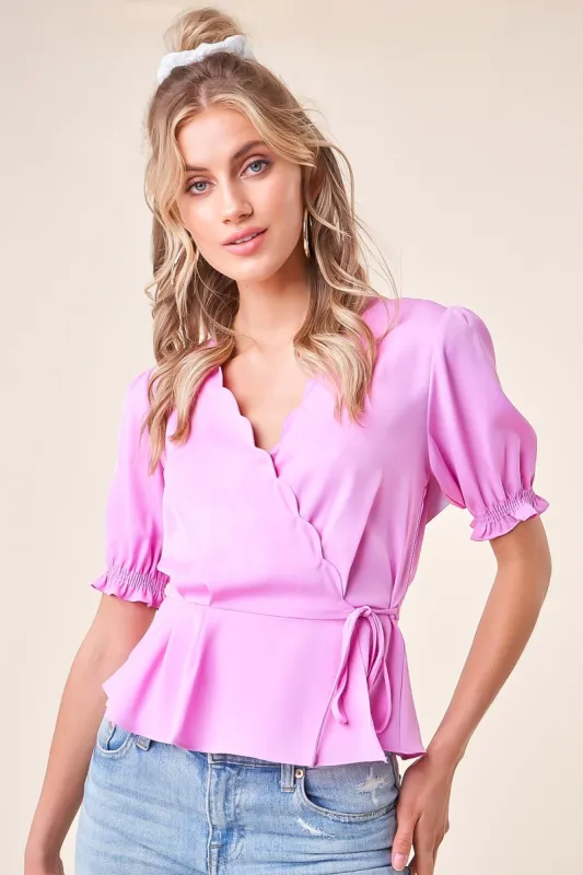 Scenic Skies Scallop Trim Wrap Top sold by Sugarlips