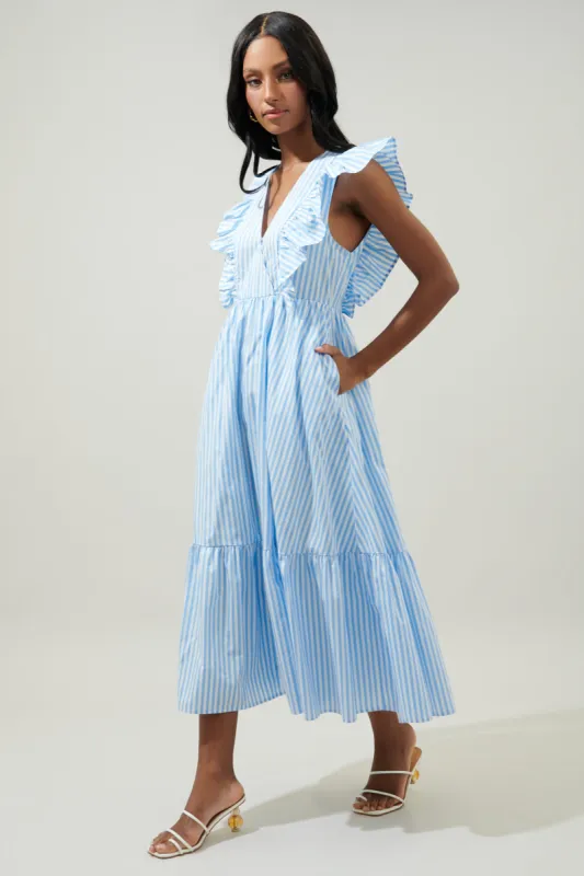 Striped Fairness Poplin Surplice Midi Dress sold by Sugarlips