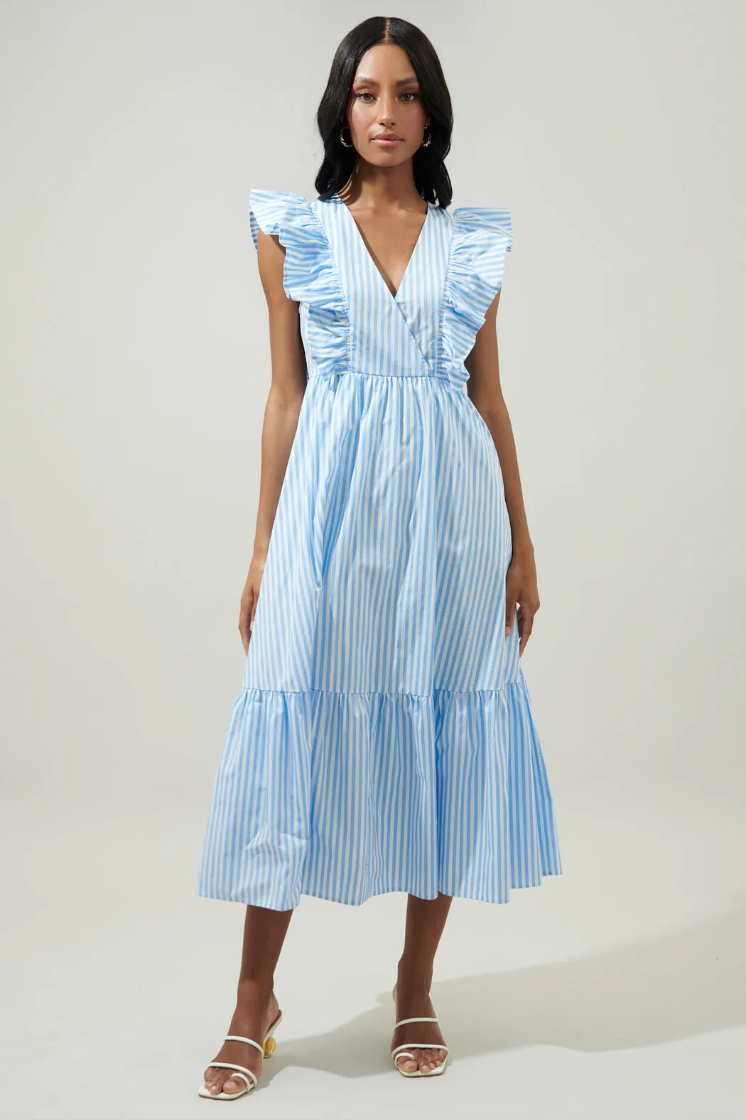 Striped Fairness Poplin Surplice Midi Dress sold by Sugarlips product image thumbnail 3