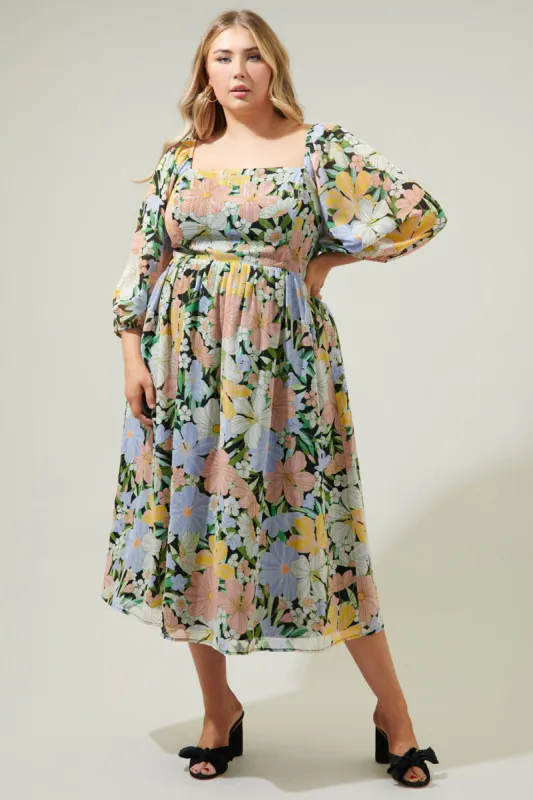 Topanga Floral Amaretto Puff Sleeve Midi Dress Curve sold by Sugarlips