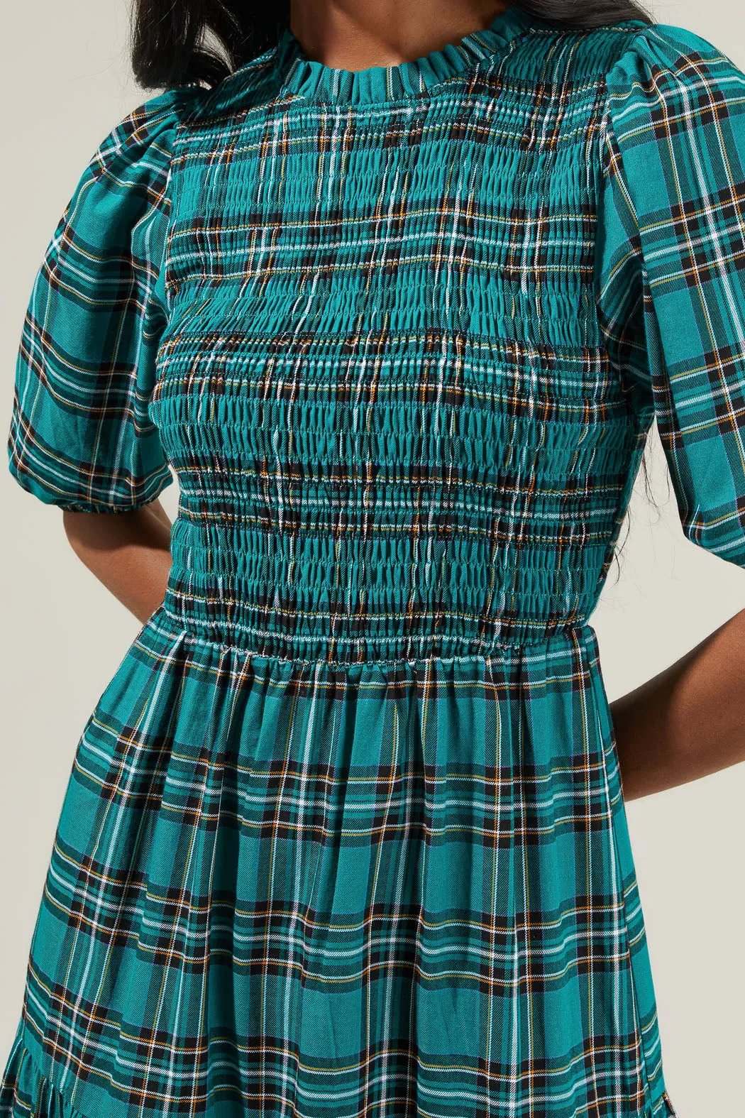 Melody Plaid Smocked Tiered Midi Dress sold by Sugarlips product image thumbnail 5