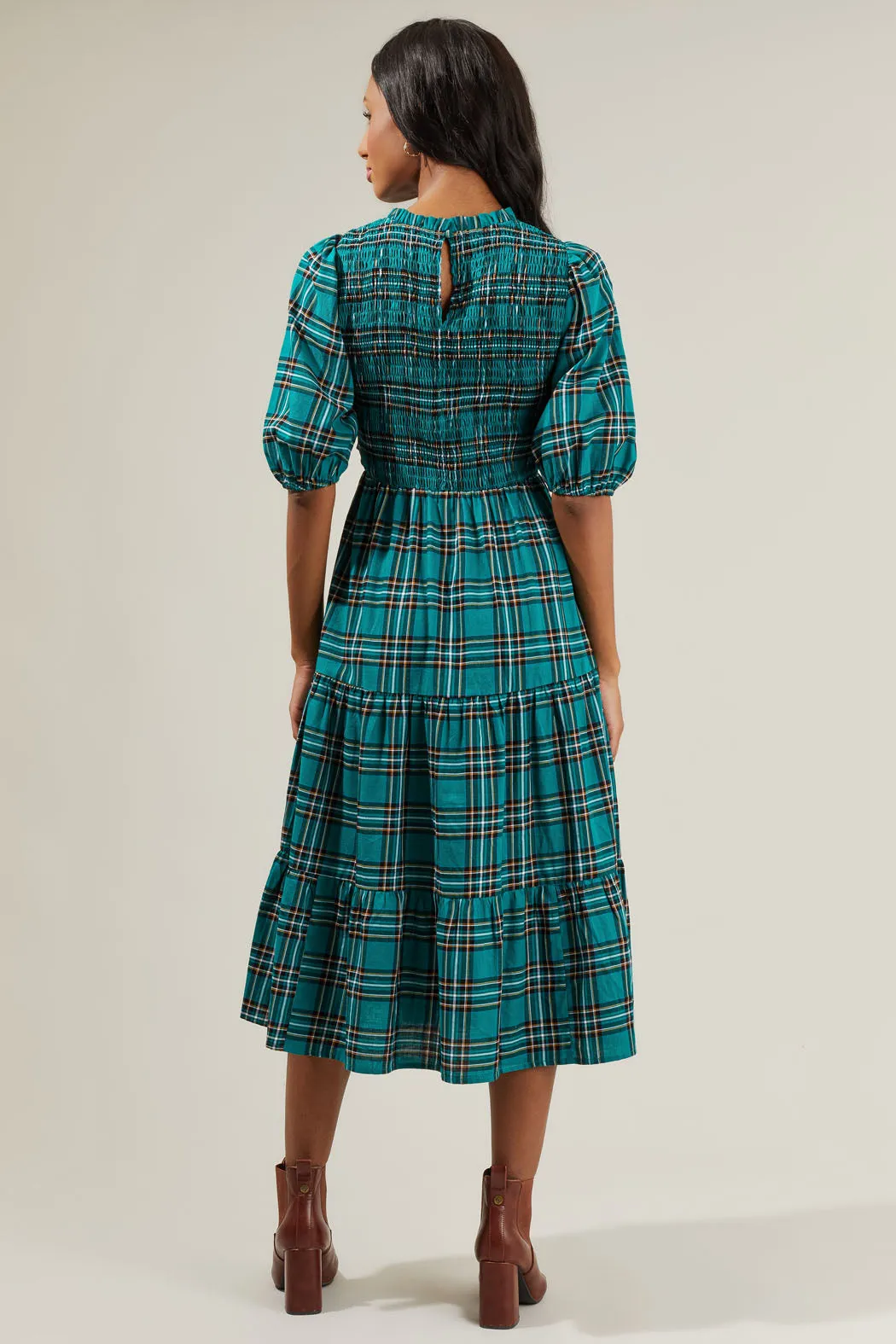 Melody Plaid Smocked Tiered Midi Dress sold by Sugarlips product image thumbnail 2