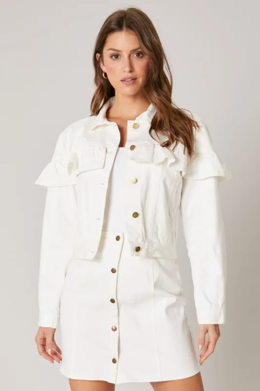 Evie Ruffle Denim Jacket sold by Sugarlips