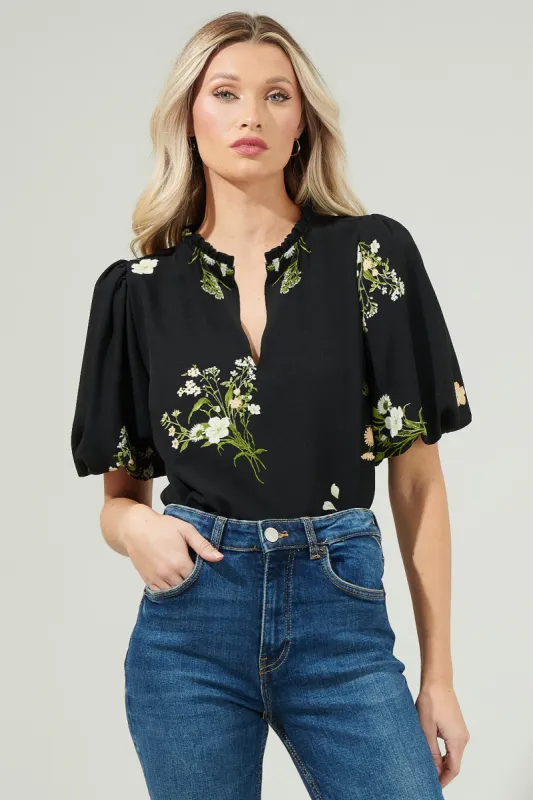 Jenna Floral Split Neck Blouse sold by Sugarlips