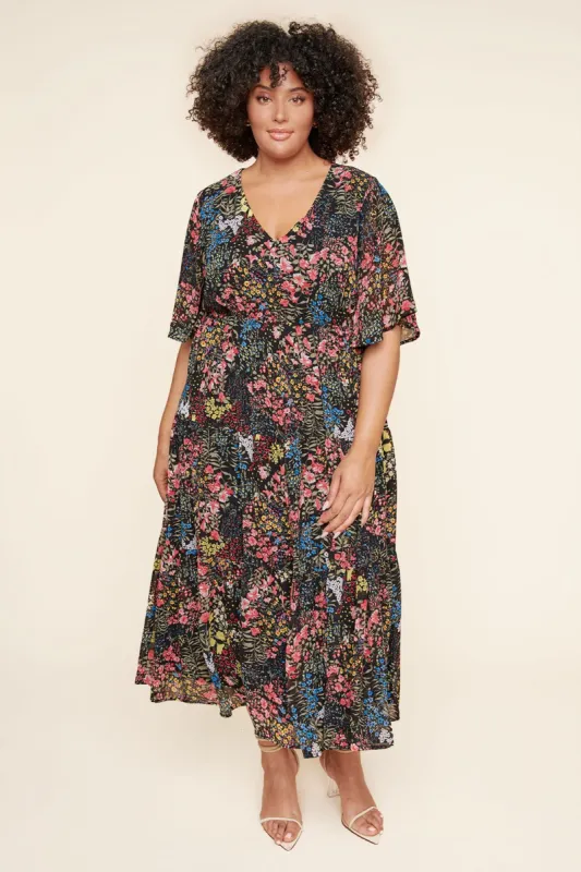 High Hopes Floral Flouncy Sleeve Tiered Maxi Dress Curve sold by Sugarlips