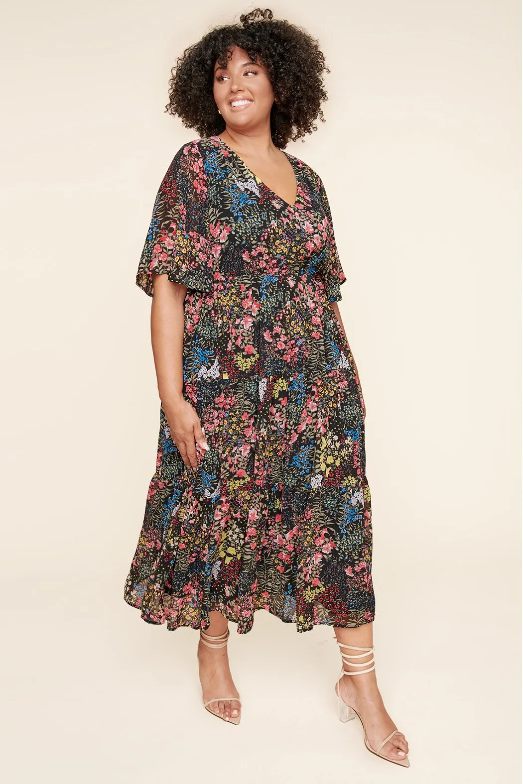 High Hopes Floral Flouncy Sleeve Tiered Maxi Dress Curve sold by Sugarlips product image thumbnail 3