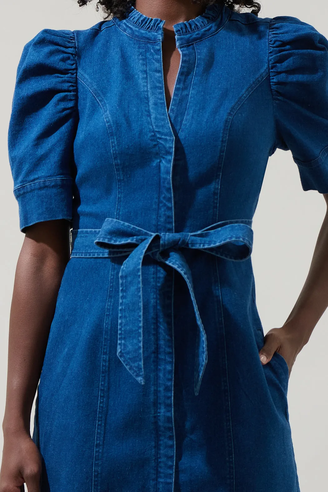 Jamie Denim Puff Sleeve Belted Mini Dress sold by Sugarlips product image thumbnail 5
