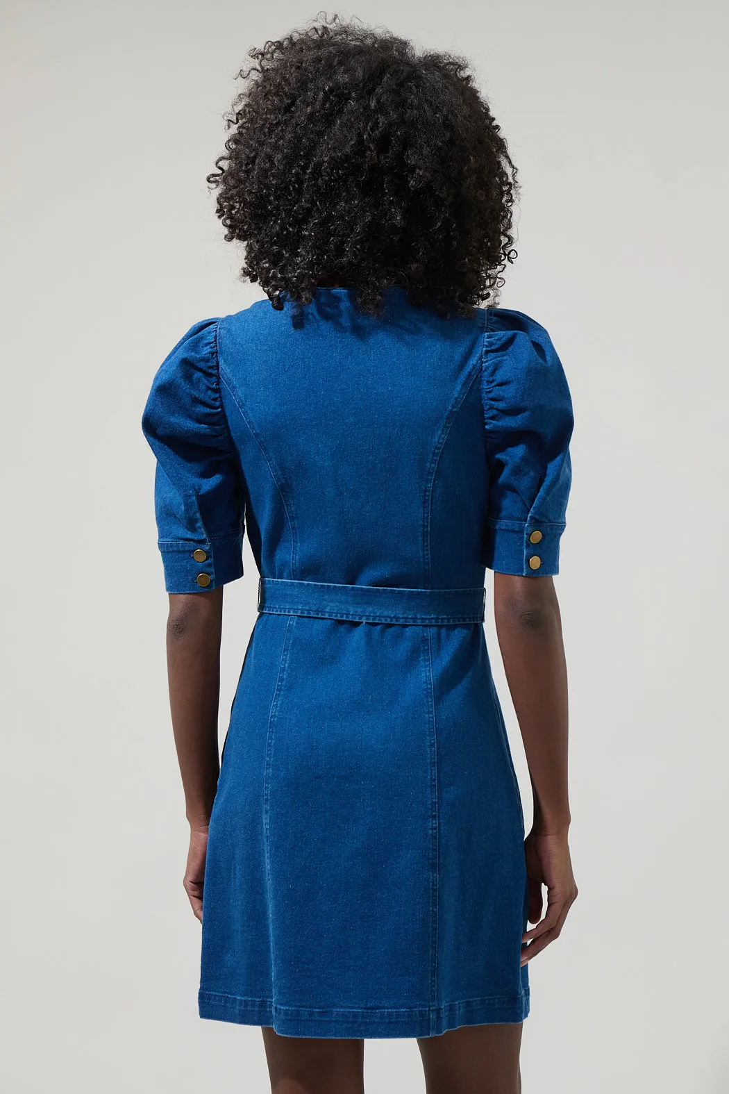 Jamie Denim Puff Sleeve Belted Mini Dress sold by Sugarlips product image thumbnail 2