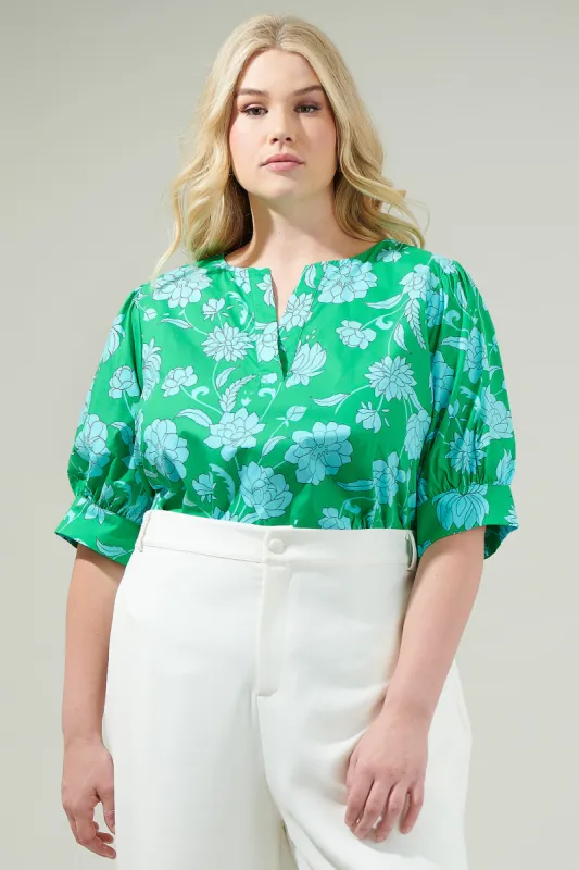 Waterlilly Floral Balloon Sleeve Top Curve sold by Sugarlips