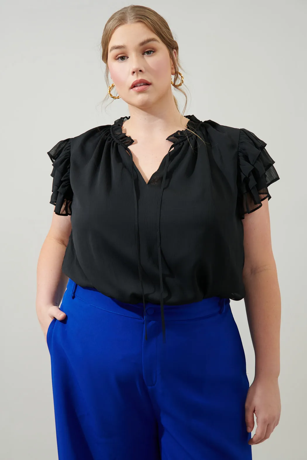 Montie Ruffle Tie Neck Blouse Curve sold by Sugarlips