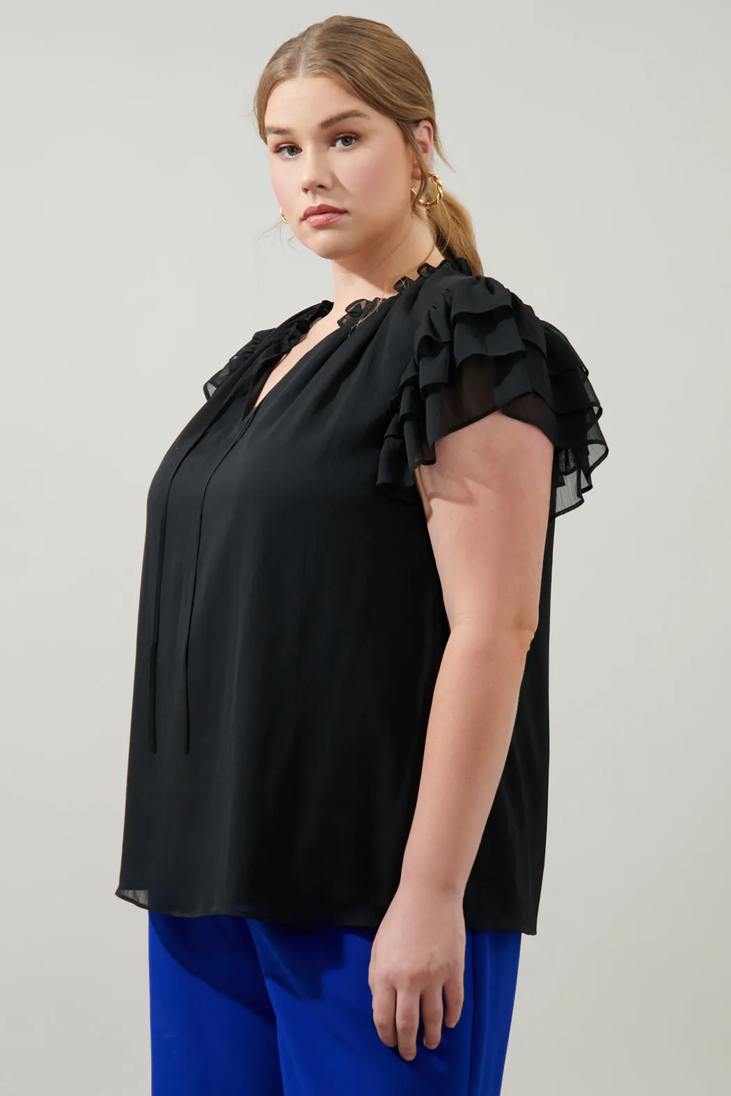 Montie Ruffle Tie Neck Blouse Curve sold by Sugarlips product image thumbnail 3