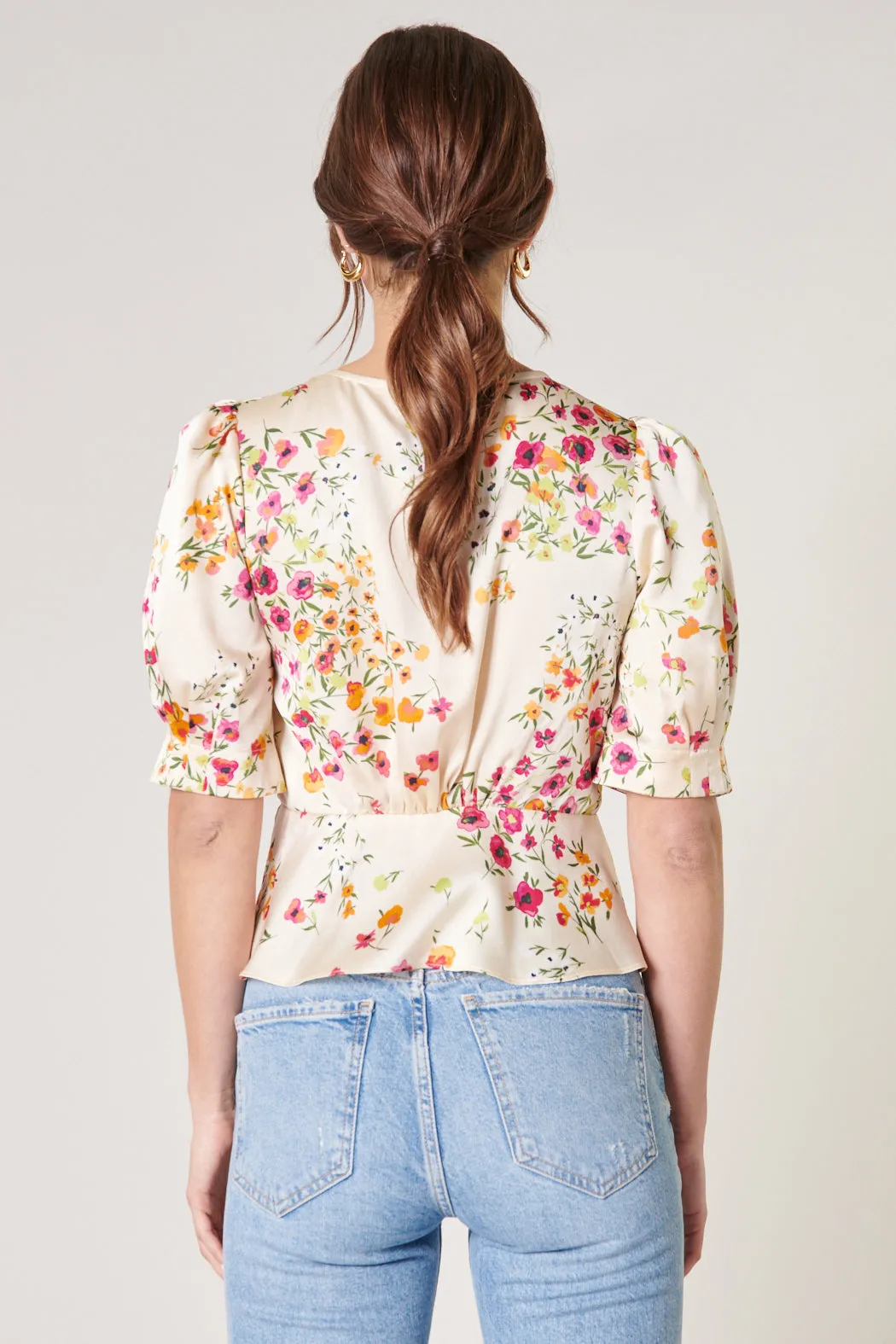 Marcia Floral Puff Sleeve Peplum Blouse sold by Sugarlips product image thumbnail 2